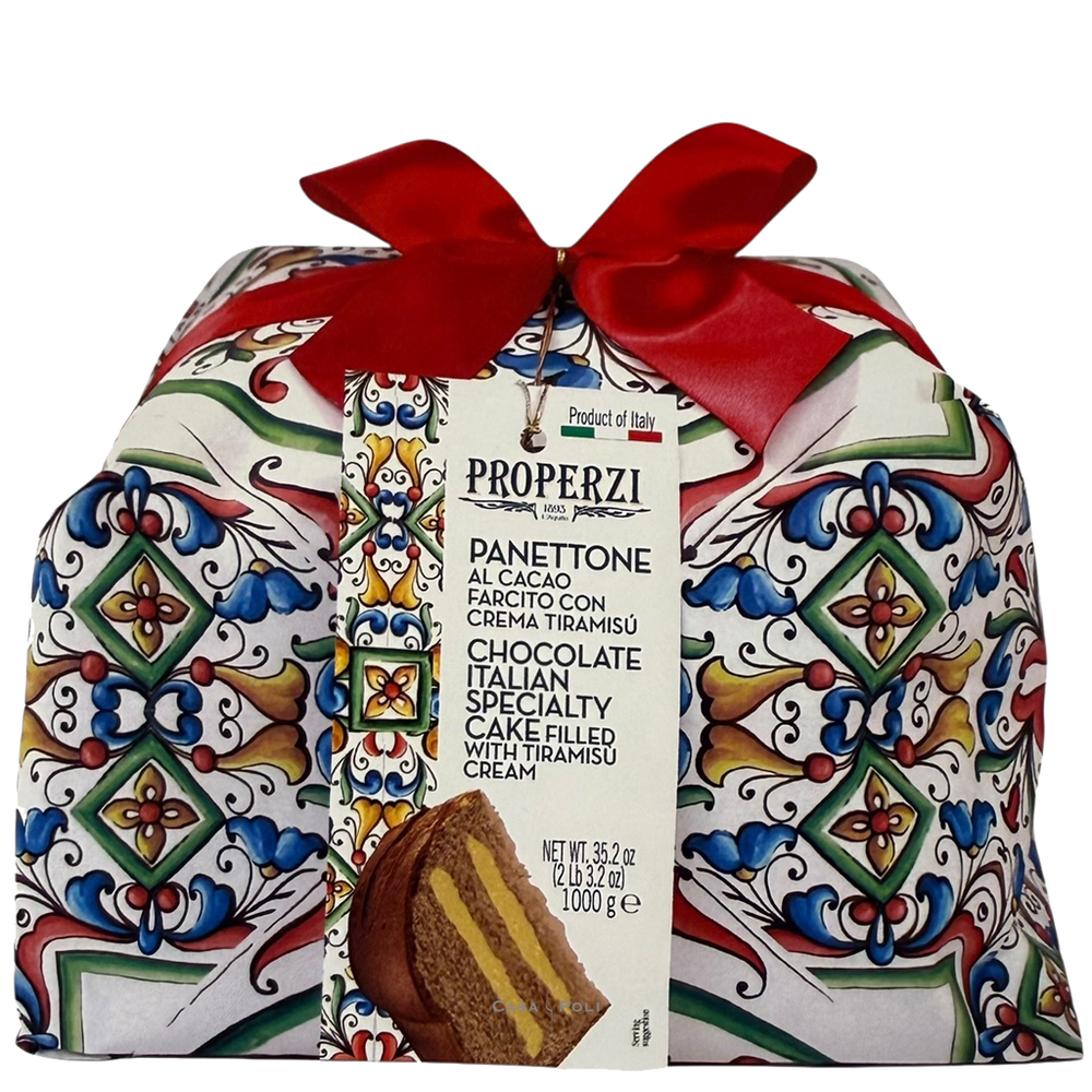 Panettone al Cacao con Crema Tiramisù, confezionato a mano 1000g - Properzi