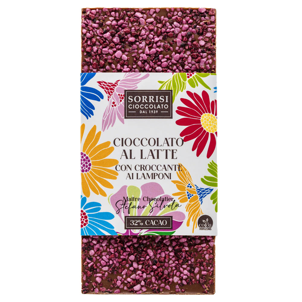 Cioccolato al Latte con Croccante ai Lamponi 32 % 80 g – Boella & Sorrisi, Turin