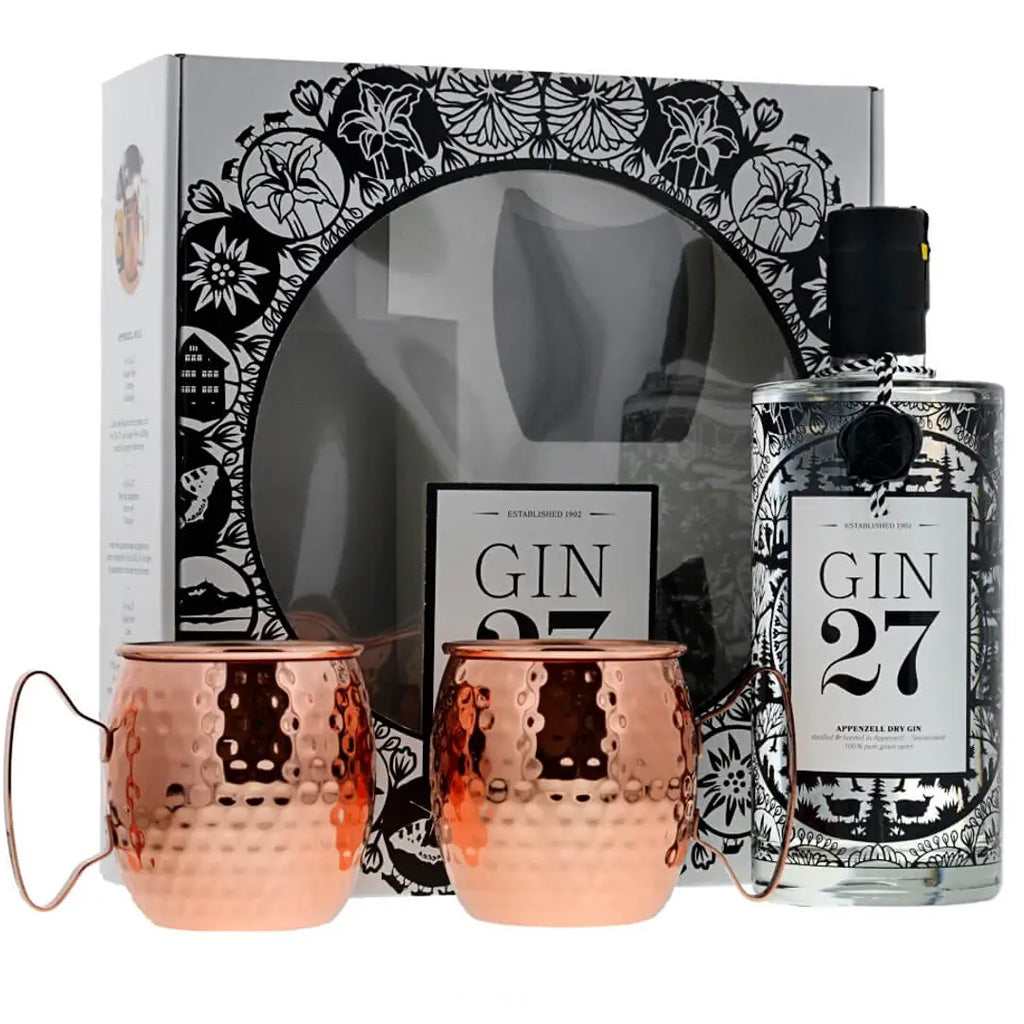 Gin 27 GP mit 2 Kupferbecher 70 cl. – Appenzeller Alpenbitter