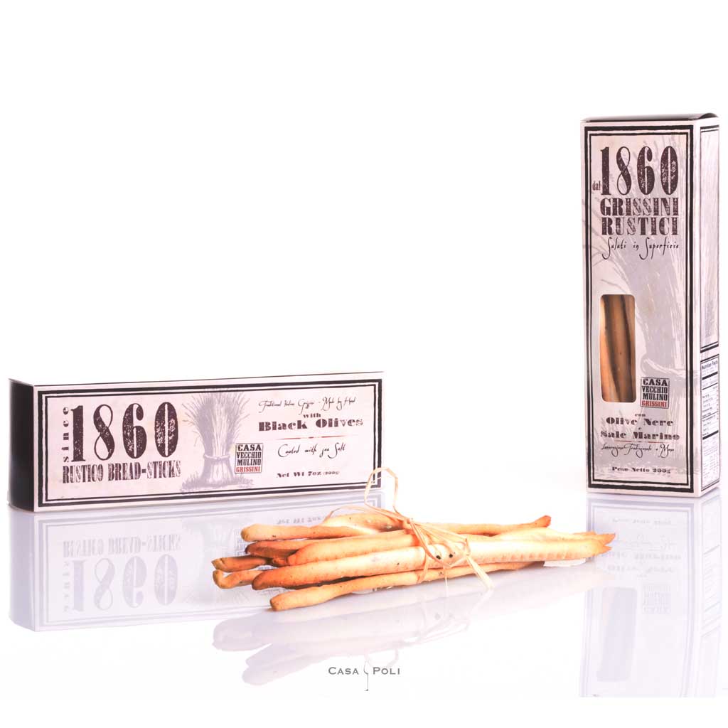 Rustico Grissini mit schwarzen Oliven 200 g – Casa Vecchio Mulino