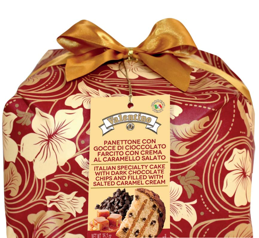 Panettone 1000 g mit dunklen Schokoladenstückchen, gefüllt mit gesalzener Karamellcreme