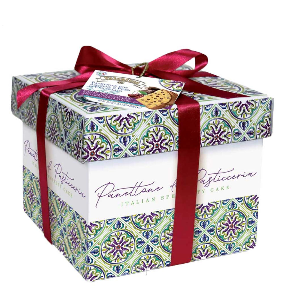 Panettone mit dunklen Schokoladenstückchen und schwarzen Kirschen BOX 1000g