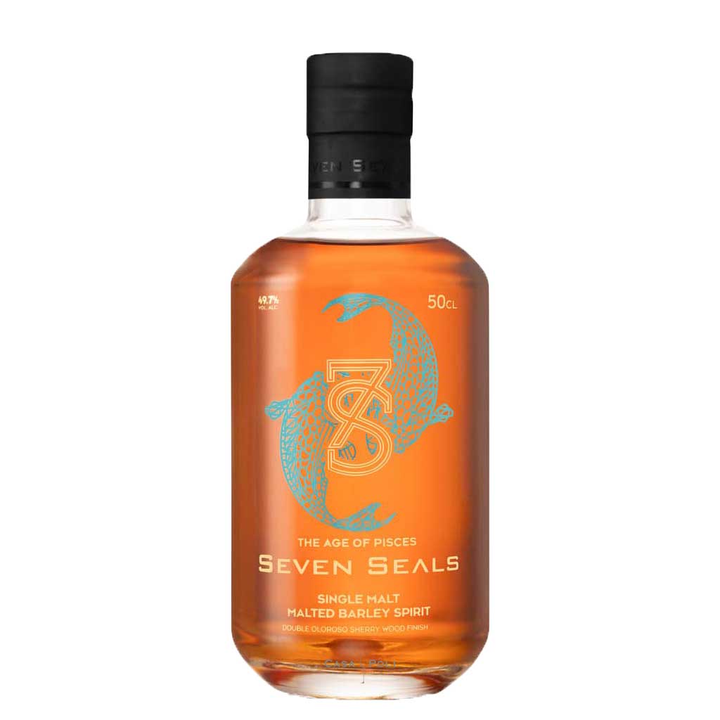Seven Seals the age of Pisces Single Malt Whisky in einer Holzkiste 50 cl. Flasche