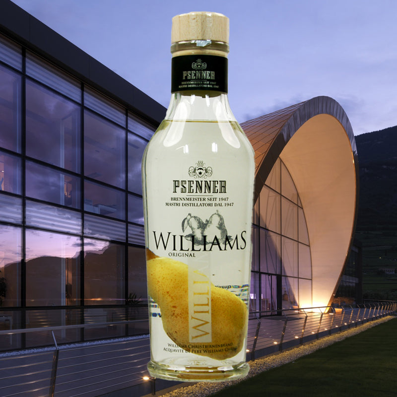 Williams mit Frucht im Hintergrund die Distilleria  Psenner