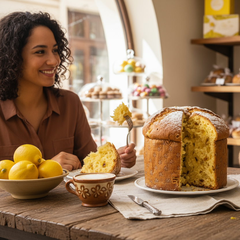 panettone bäckerei panettone limone, genuss 2 Personen am Essen